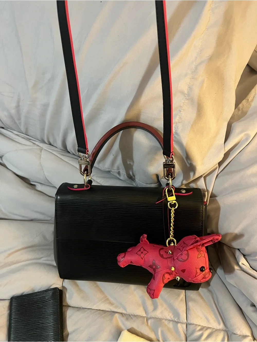 Louis Vuitton Epi Black Top-Handle Crossbody with Pink Trim and Matching Wallet